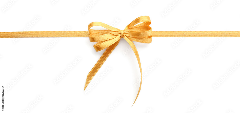 Golden ribbon with bow on white background Golden ribbon with bow on white background