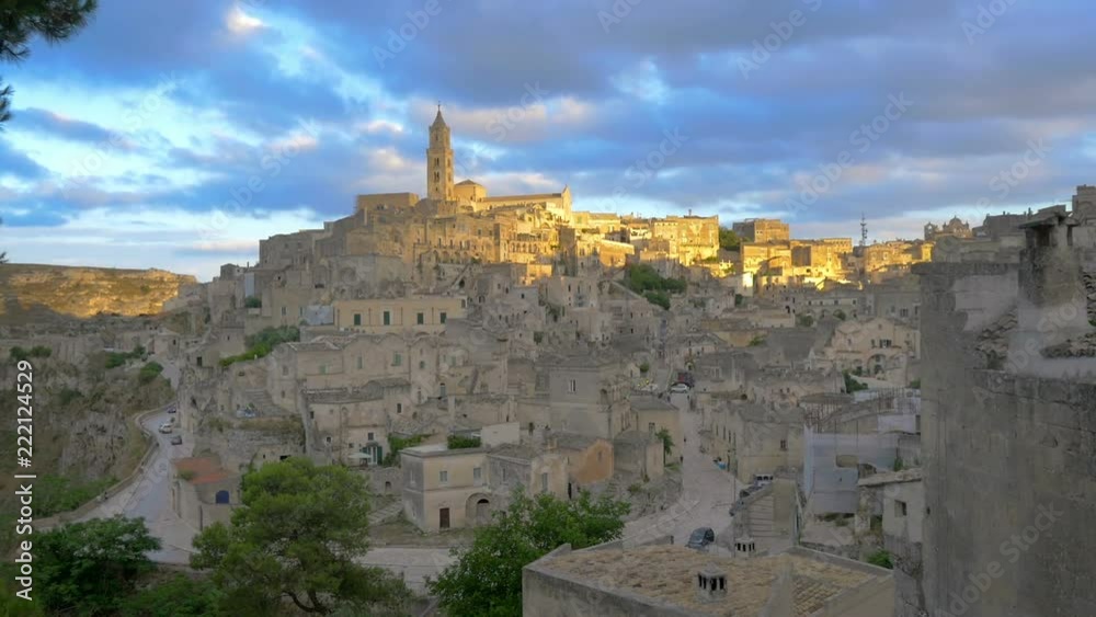 Panorama of the majestic medieval town of Matera at sunset. Italy. Europe Panorama of the majestic medieval town of Matera at sunset. Italy. Europe