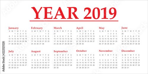 Year 2019 calendar vector design template