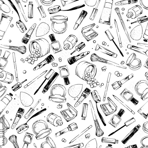 Cosmetics stuff seamless pattern