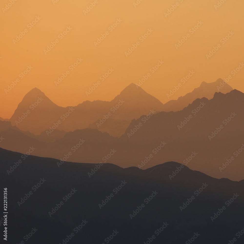 Sunrise view from Arnen, Gsteig bei Gstaad. Saanenland valley, Switzerland.