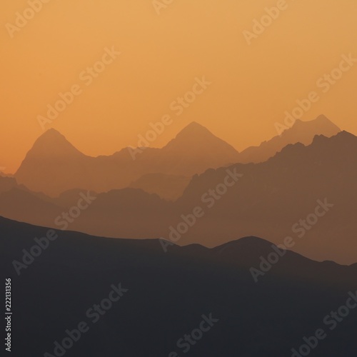 Sunrise view from Arnen  Gsteig bei Gstaad. Saanenland valley  Switzerland.