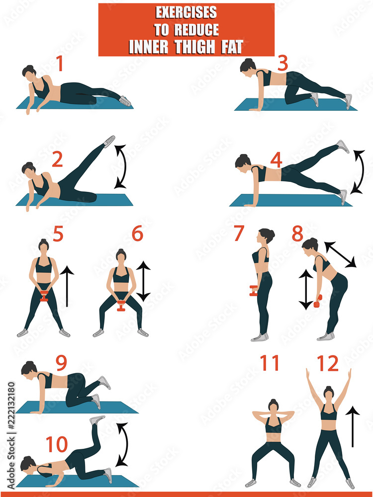 Vettoriale Stock Fitness - slimming legs - woman shows exercises on the rug  and with dumbbells - art vector. Sports poster | Adobe Stock