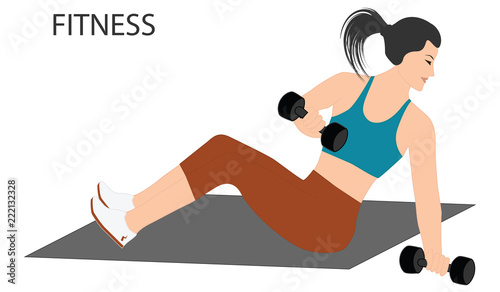 Fitness - strength exercises with dumbbells - isolated on white background - flat style - vector art