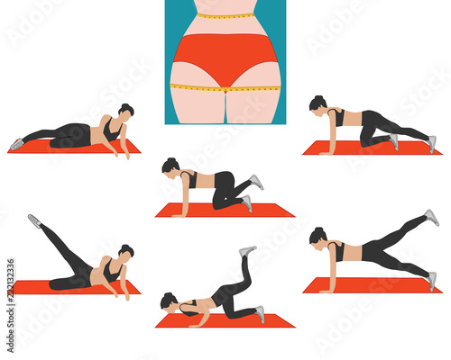Aerobics, fitness - complex exercises for losing weight - flat style - vector