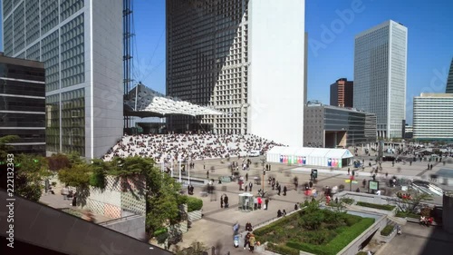 Beautiful full HD timelapse of business district La Defense in Paris, France