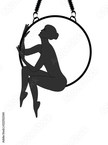 Air yoga - silhouette - woman sits on a hoop - isolated on white background - flat style - vector
