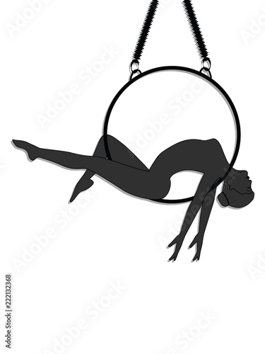 Aerial yoga - silhouette - woman lies on a hoop - isolated on white background - flat style - vector