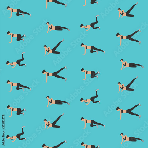 Fototapeta Naklejka Na Ścianę i Meble -  Sports pattern - fitness - girl performs a set of exercises for losing weight - light background - vector