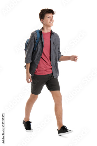 Teenage boy with backpack o...