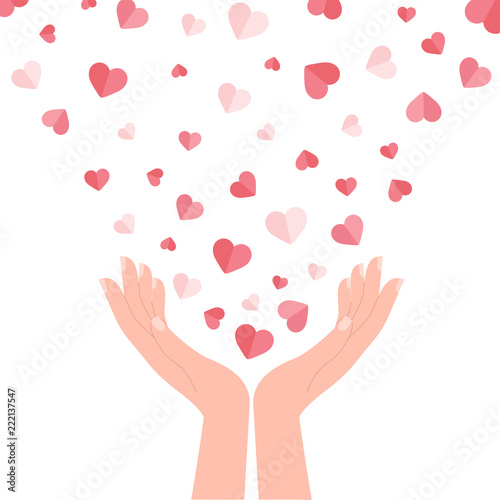 From a pair of hands the hearts fly out. Charity. Romantic. A vector illustration that symbolizes kindness, positive and love.
