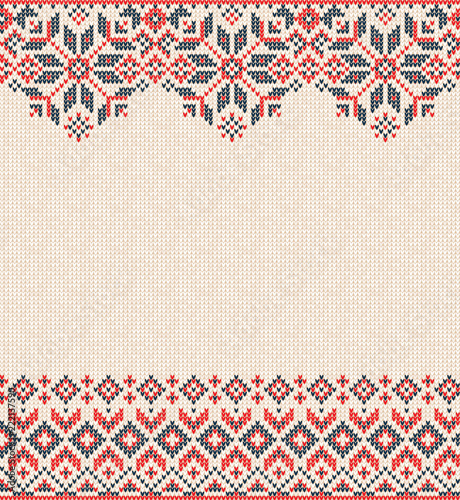 Merry Christmas Happy New Year greeting card frame knitted pattern