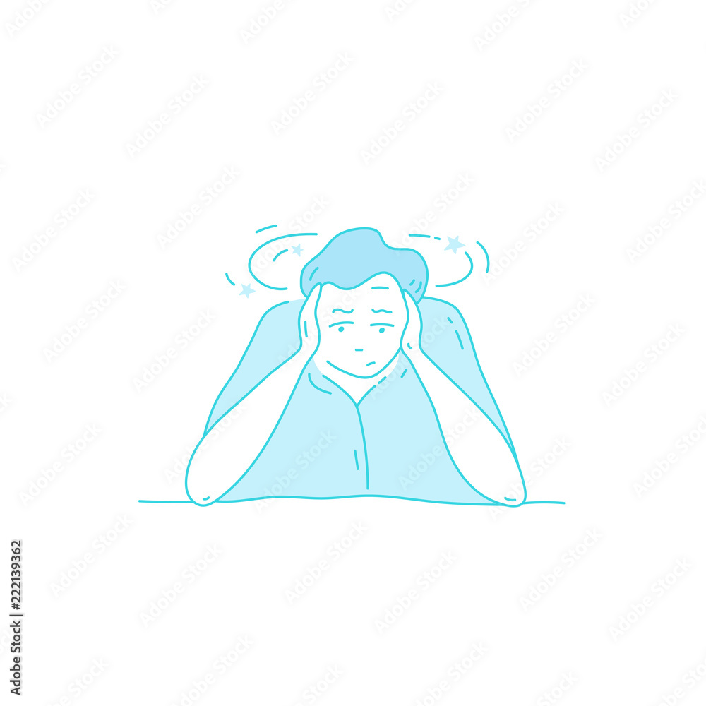 Sick stressed dizzy person Vector hand drawn illustration Sick stressed dizzy person Vector hand drawn illustration