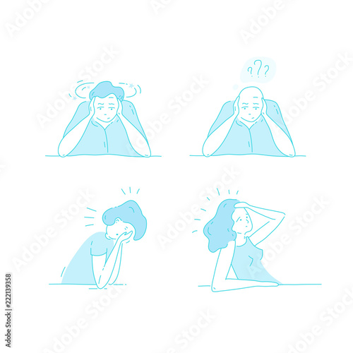 Sick stressed dizzy person Vector hand drawn illustration