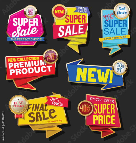 Collection of sale discount and promotion banners and labels 