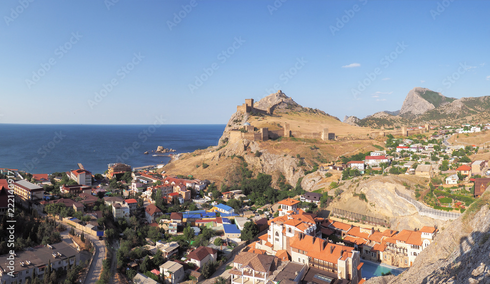 Fortress at sudak black sea cost panorama