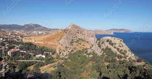 Fortress at sudak black sea cost panorama