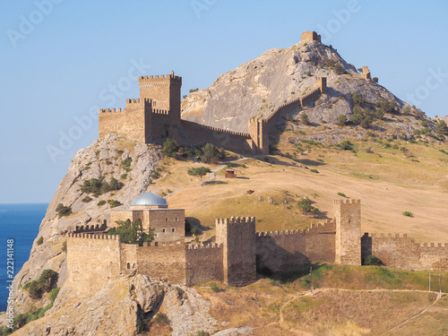 Fortress at sudak black sea cost panorama photo