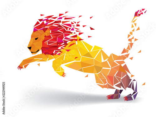 Lion Low polygon geometric pattern explode - Vector illustration