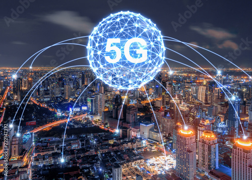 concept of future technology 5G network wireless systems and internet of things photo