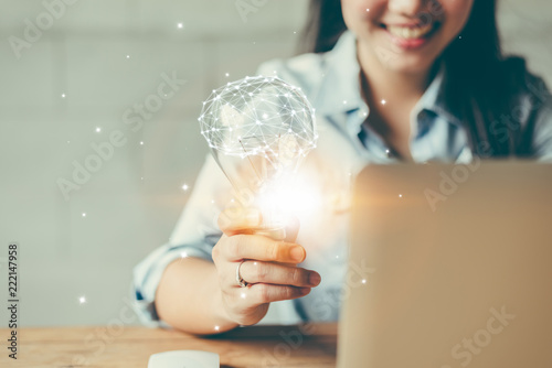 Creativity and innovative are keys to success.Concept of new idea and innovation with light bulbs.