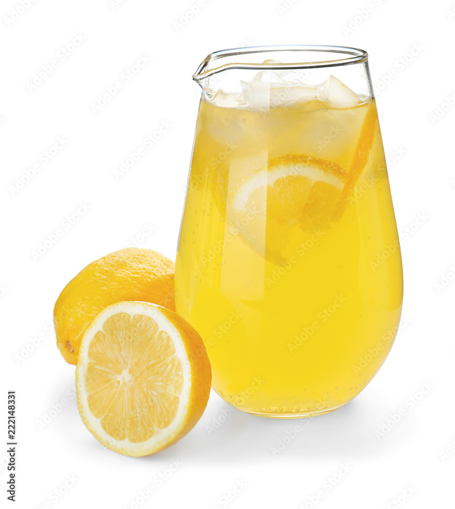 Jug of fresh lemonade on white background Jug of fresh lemonade on white background