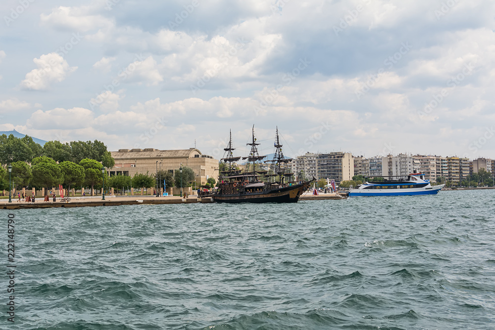 Thessaloniki, Greece - August 16, 2018: Tourist ship in Thessaloniki port, Greece