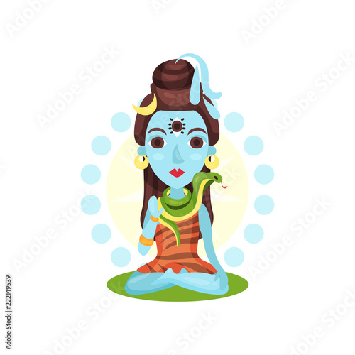 Shiva Indian god, the supreme god in Shaivism cartoon vector Illustration on a white background