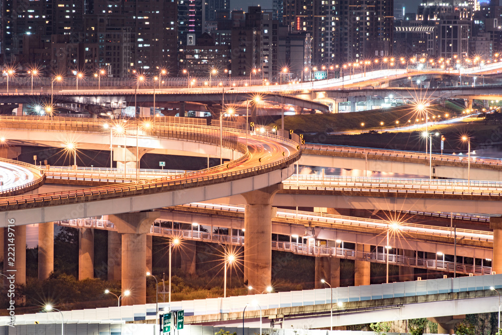 Car Light Trails of New Taipei Bridge - Busy Taipei bridge after working hours