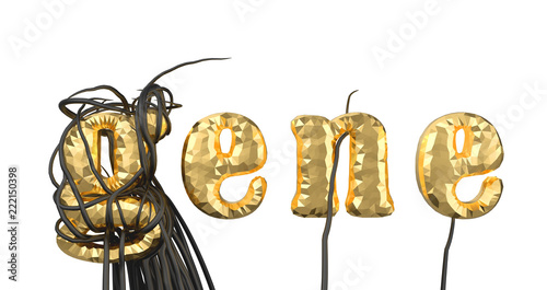 GENE word lettering made with metal steel, platinum silver or gold alphabet hangs on vine over white background 3d illustration