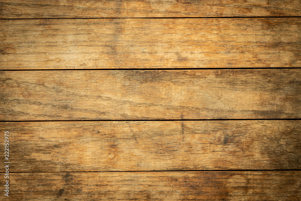 Obraz premium Rough wood background template with copy space for objects or items to be placed. Abstract natural material with rustic tones.