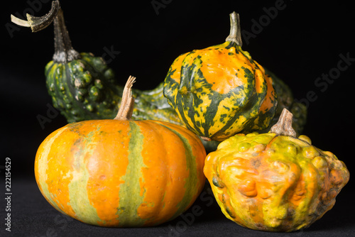 Artistic composition with pumpkins for halloween on a black background