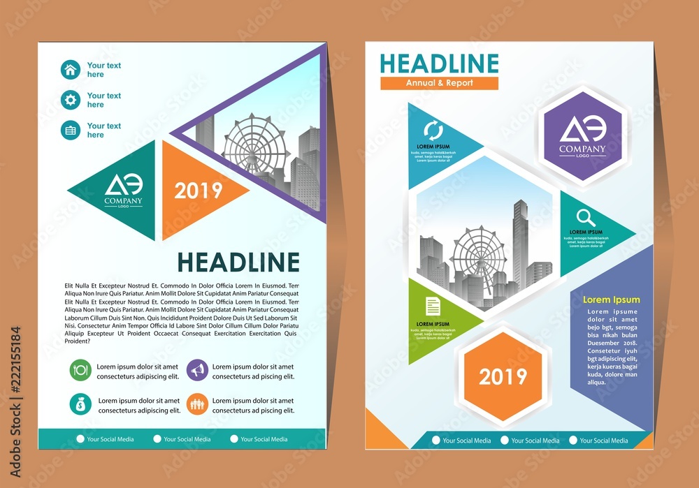 Business Brochure Background Design Template, Flyer Layout, Poster, Magazine, Annual Report, Book, Booklet with Orange and Blue Circle and Building Image. Size A4 Vector Design illustration