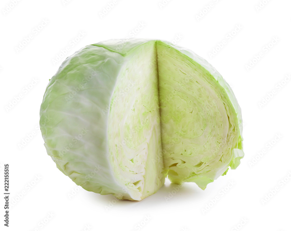 Fototapeta premium Fresh cut cabbage on white background
