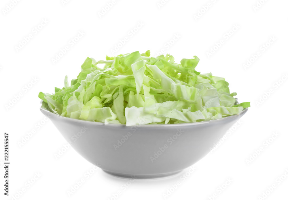 Bowl with shredded cabbage on white background Bowl with shredded cabbage on white background