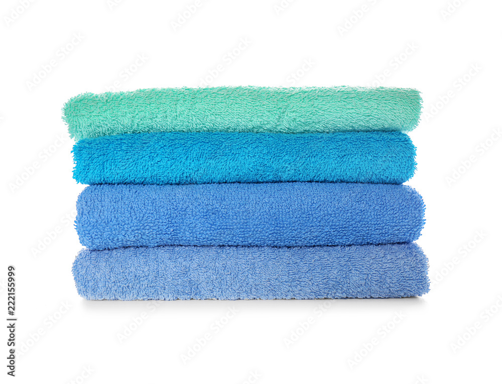 Stack of clean soft towels on white background Stack of clean soft towels on white background
