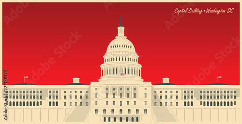 Vector banner with US National Capitol building in Washington, DC. American landmark. The Western facade of the Capitol photo