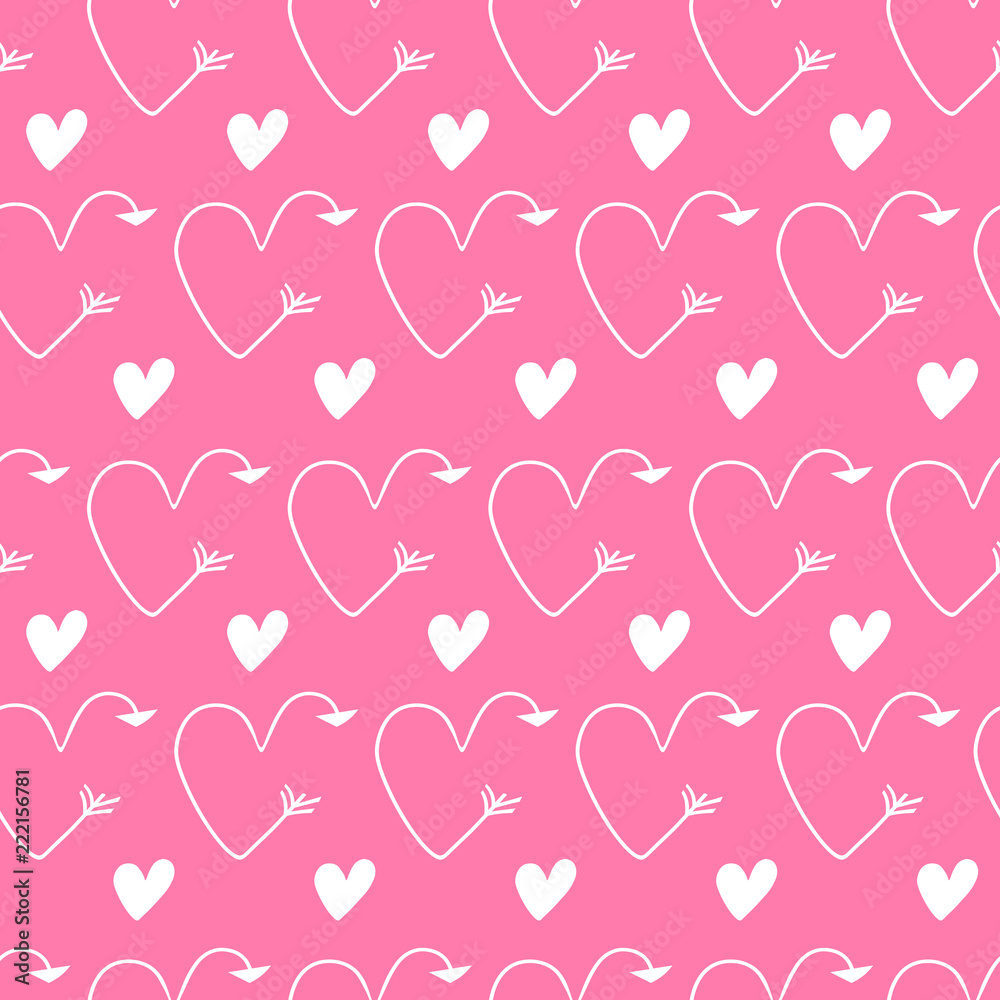 pink hearts in form of arrows seamless vector backgrounds for Valentine's Day. Romantic illustration for wallpaper, wrapping, design of greeting cards, leaflets, holiday invitations.