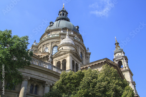 Close up view of St. Stephen's Basilica in Budapest, Hungary.