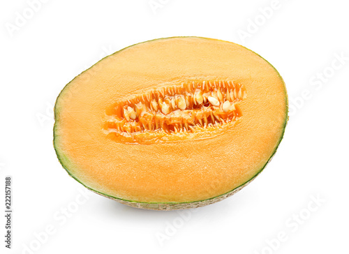 Half of sweet ripe melon on white background