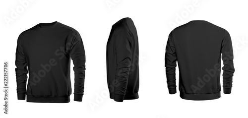 Black men's sweatshirt with long sleeves in rear and side views