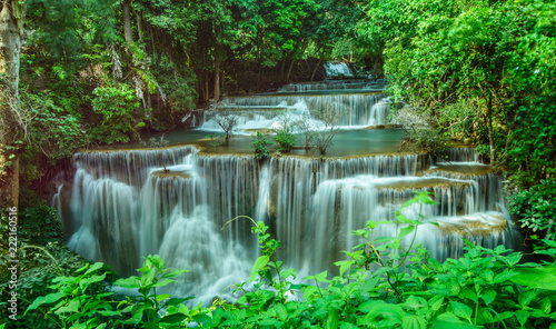 Huay Mae Kamin Waterfalls in Kanchanaburi, Thailand