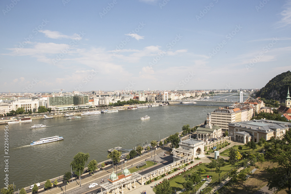 Traffic on Danube river in Budapest.