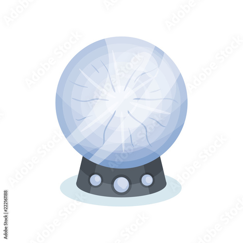 Flat vector icon of soothsayer s crystal ball. Magic sphere on gray stand. Object for prediction of future