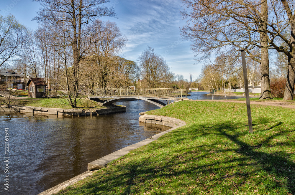 A little bridge on the Krestovka river on the Kamenny Island. A little bridge on the Krestovka river on the Kamenny Island.