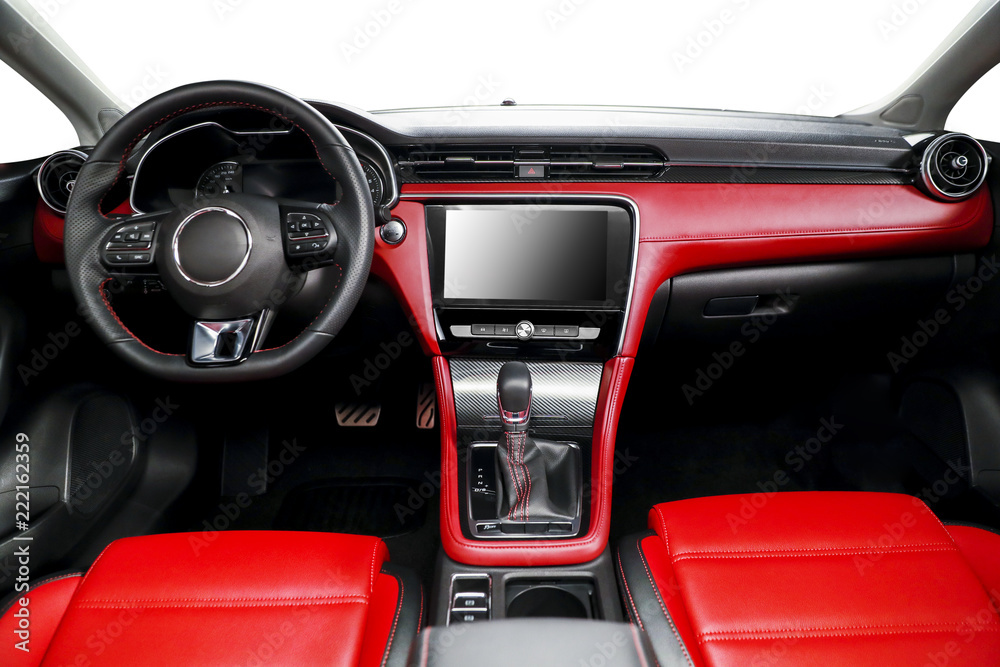Big red car interior control close-up