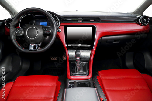 Big red car interior control close-up