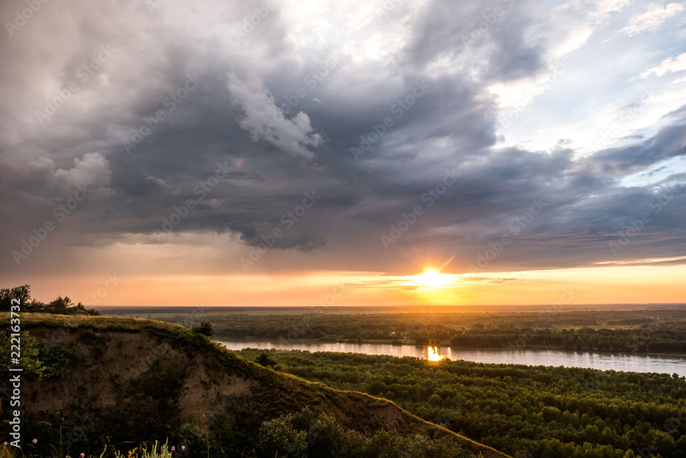 landscape sunset sky over the river valley