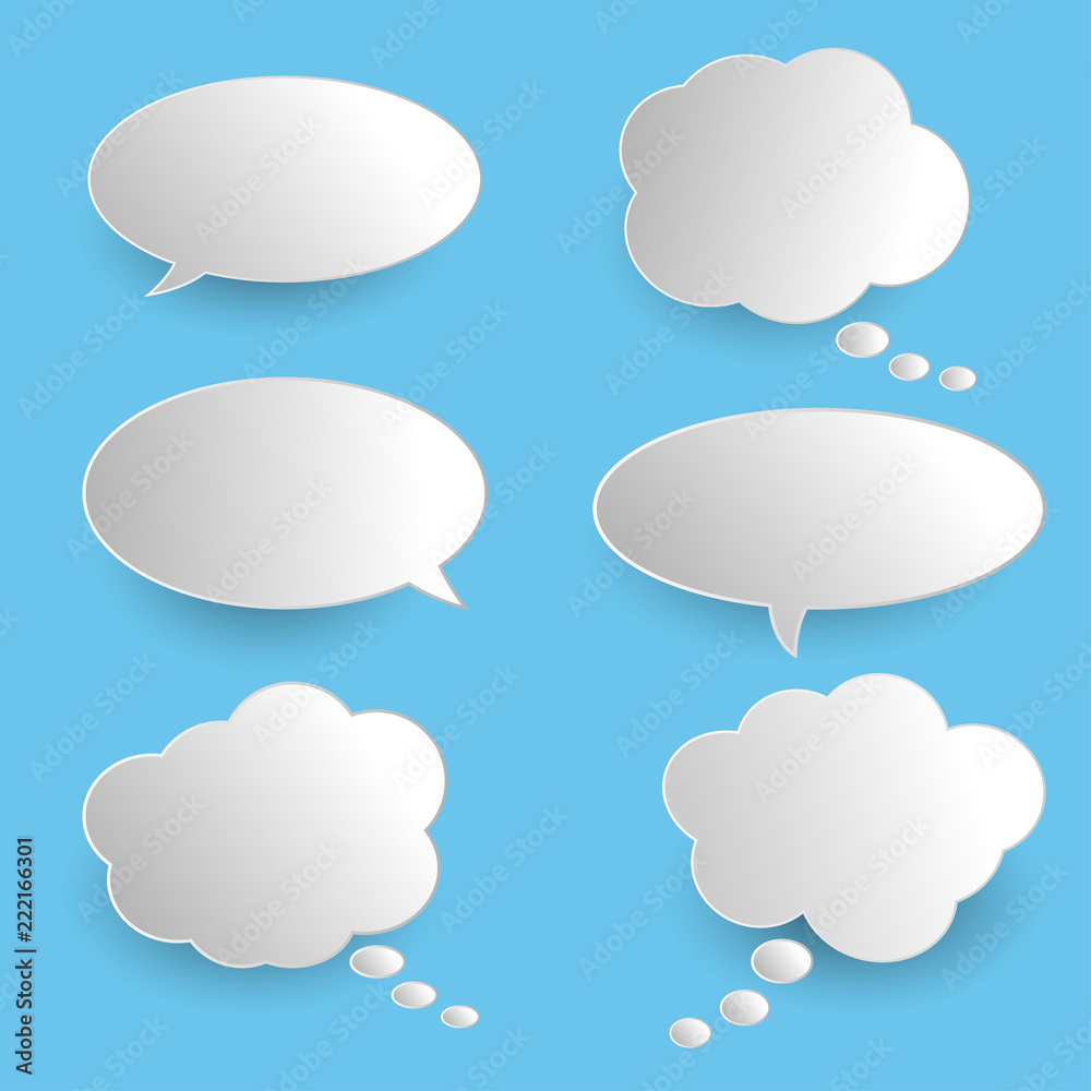 Vector set of stickers of speech bubbles. Blank empty white speech bubbles Vector set of stickers of speech bubbles. Blank empty white speech bubbles