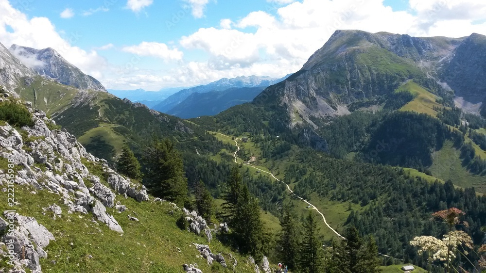 Panoramic view of beautiful mountain Landscape in the Bavarian Alps, Berchtesgaden, Nationalpark Berchtesgadener Land, Bavaria, Germany